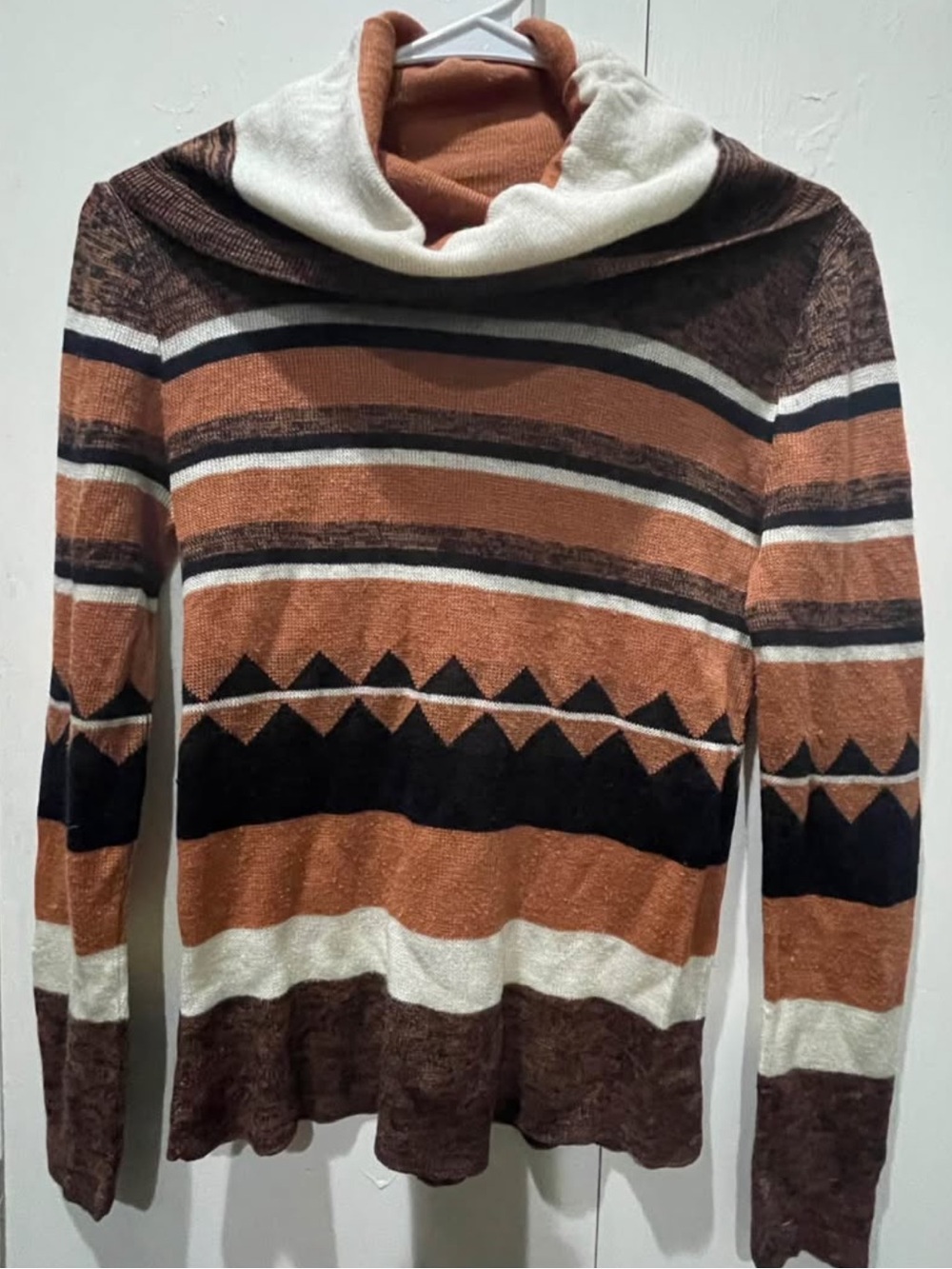 Vintage Sweater Orange Stripes Women's Small 70's Style
